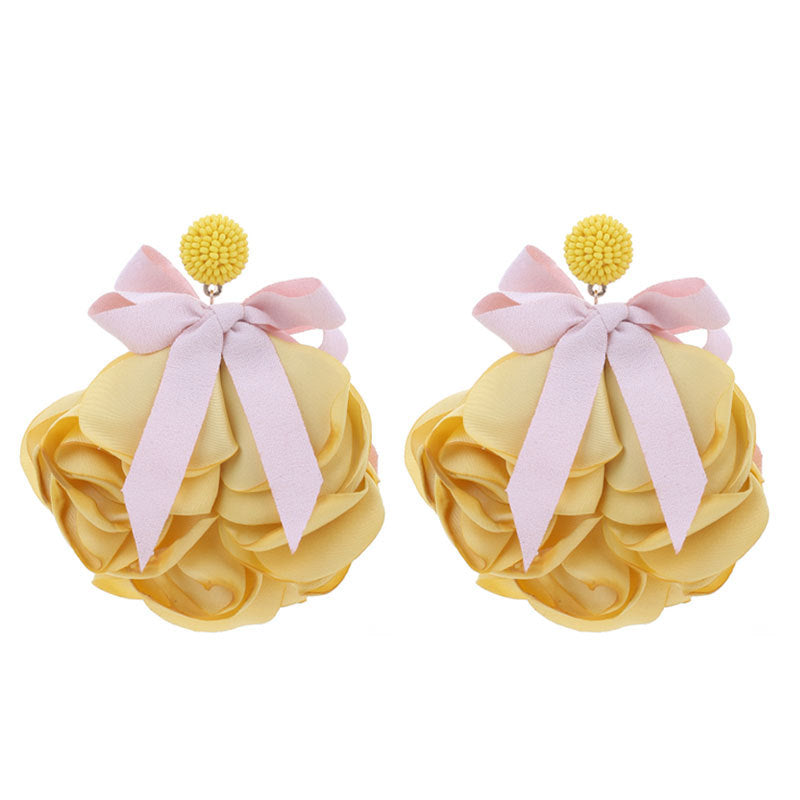 Wholesale Design Fabric Exaggerated Bow Flower Earrings