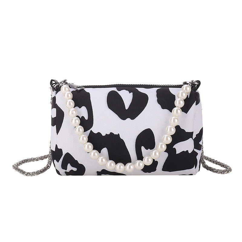 Wholesale Cow Pattern Crossbody Bag Pearl Chain Shoulder Bag