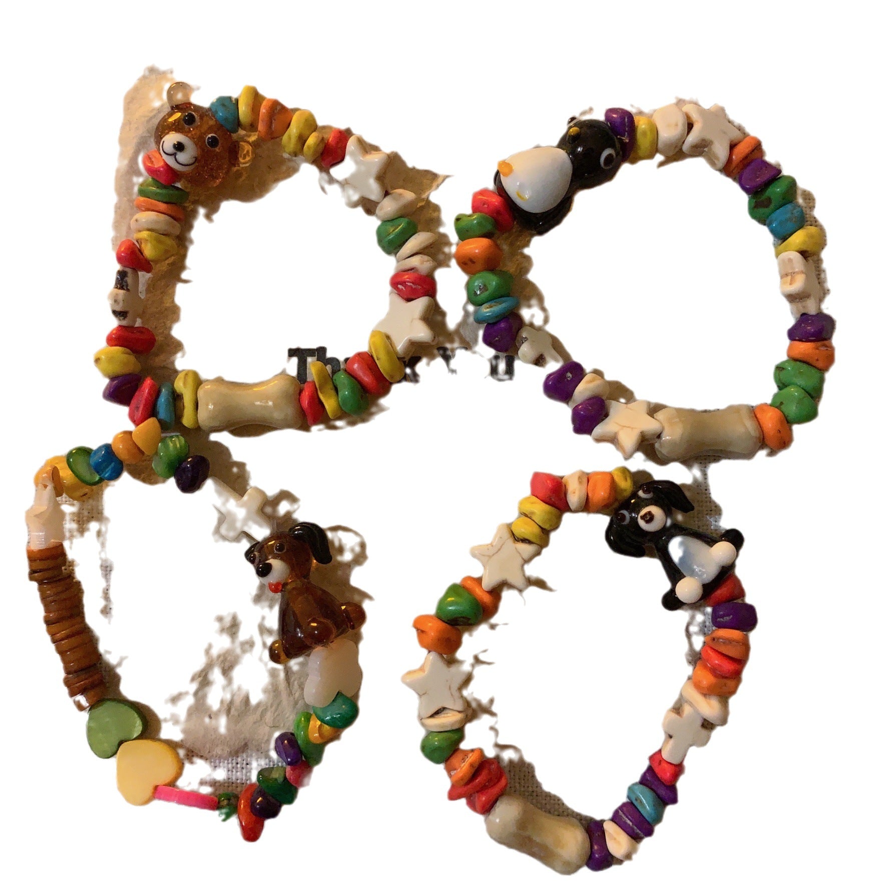 Wholesale Bears and Dogs Colorful Beaded Coloured Glaze Bracelet
