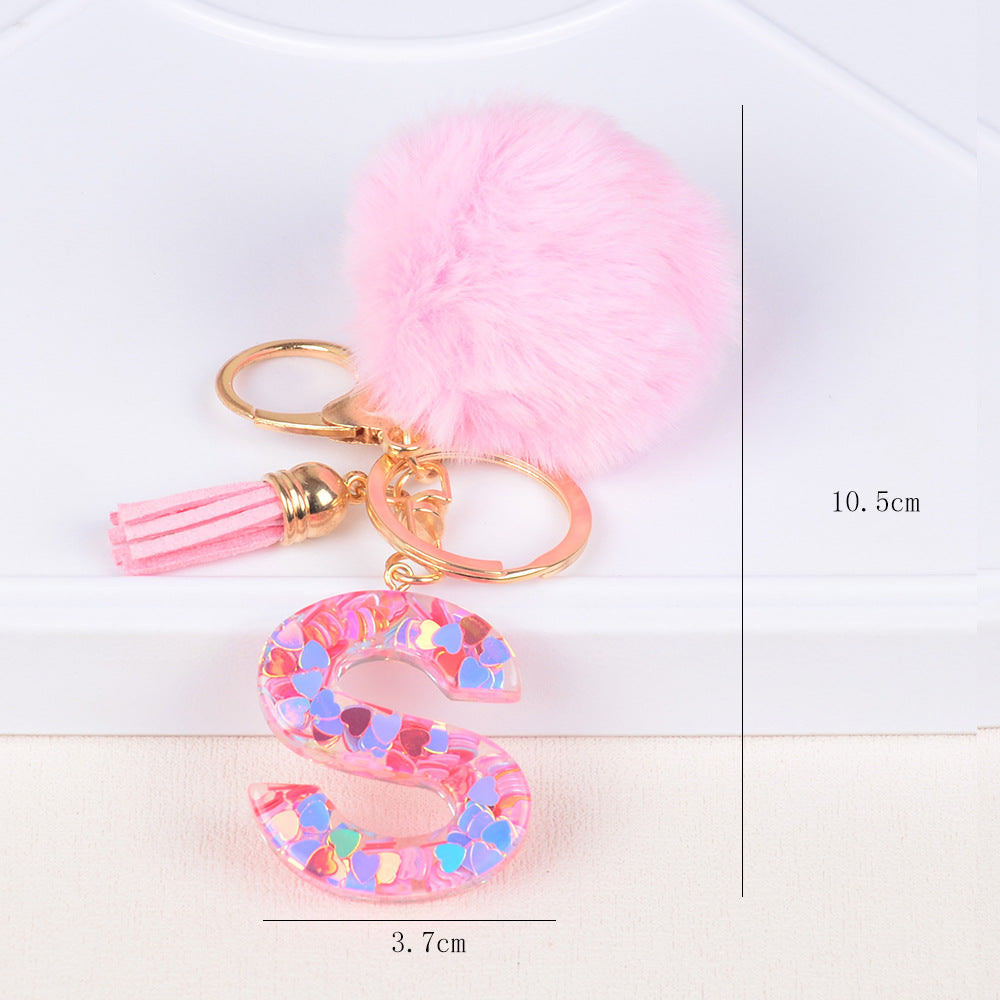 卸売人気のファーボールラブレター樹脂キーホルダー