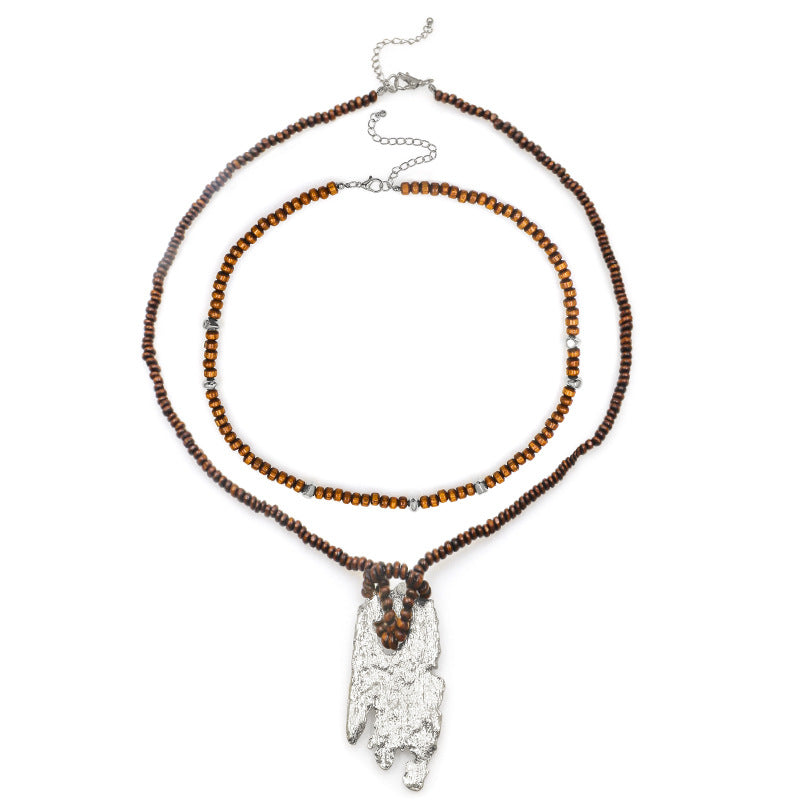 Wholesale Irregular Simple Pendant Necklaces with Wood Beads Double Layer Long Necklaces