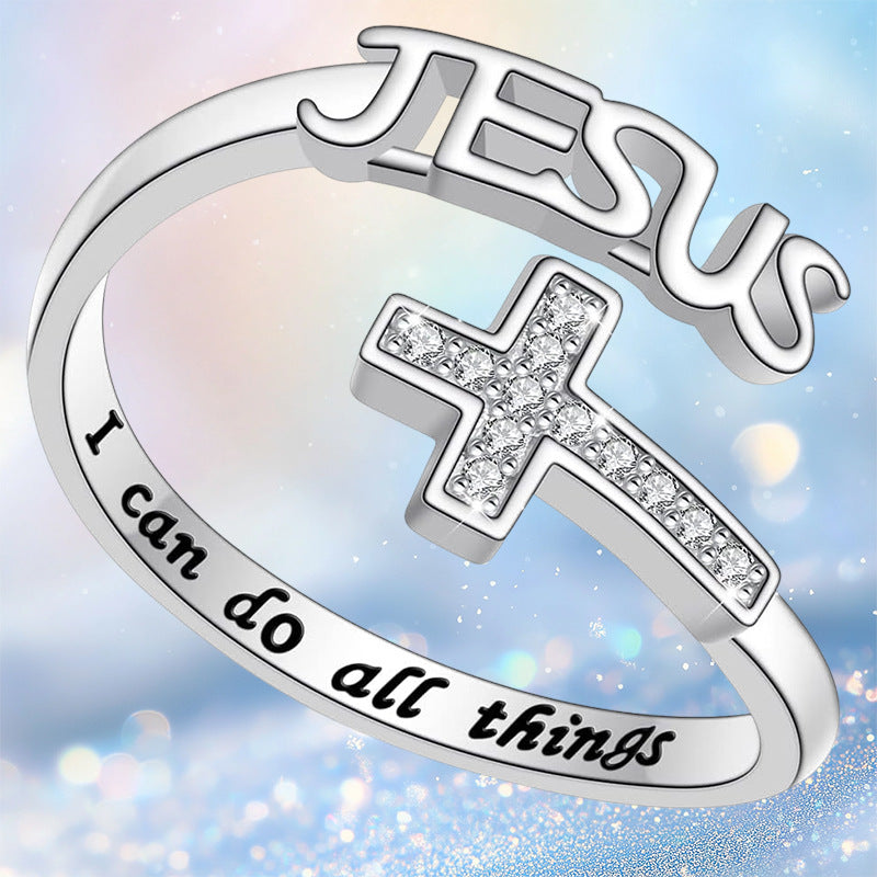 Wholesale Silver engraved cross with adjustable opening ring