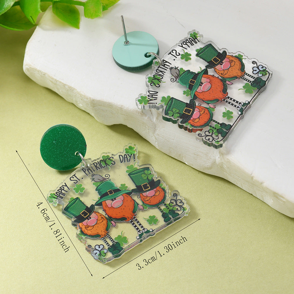 Wholesale St. Patrick's Day Green Hat Lucky Grass Clover Exaggerated Carnival Acrylic Double-Sided Earrings