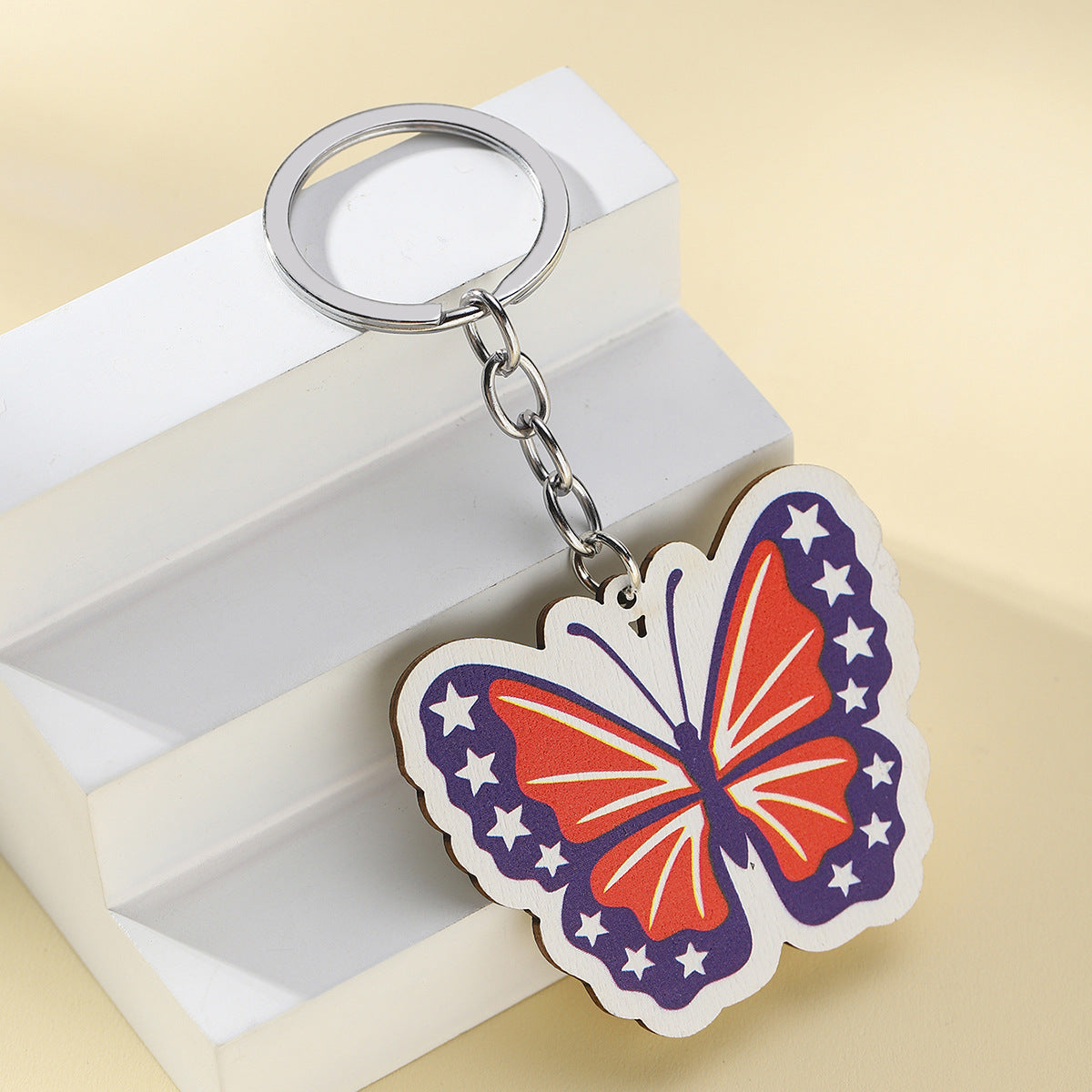 Día de la independencia al por mayor Flaja Americana Butterfly Eagle Wooden Keychain
