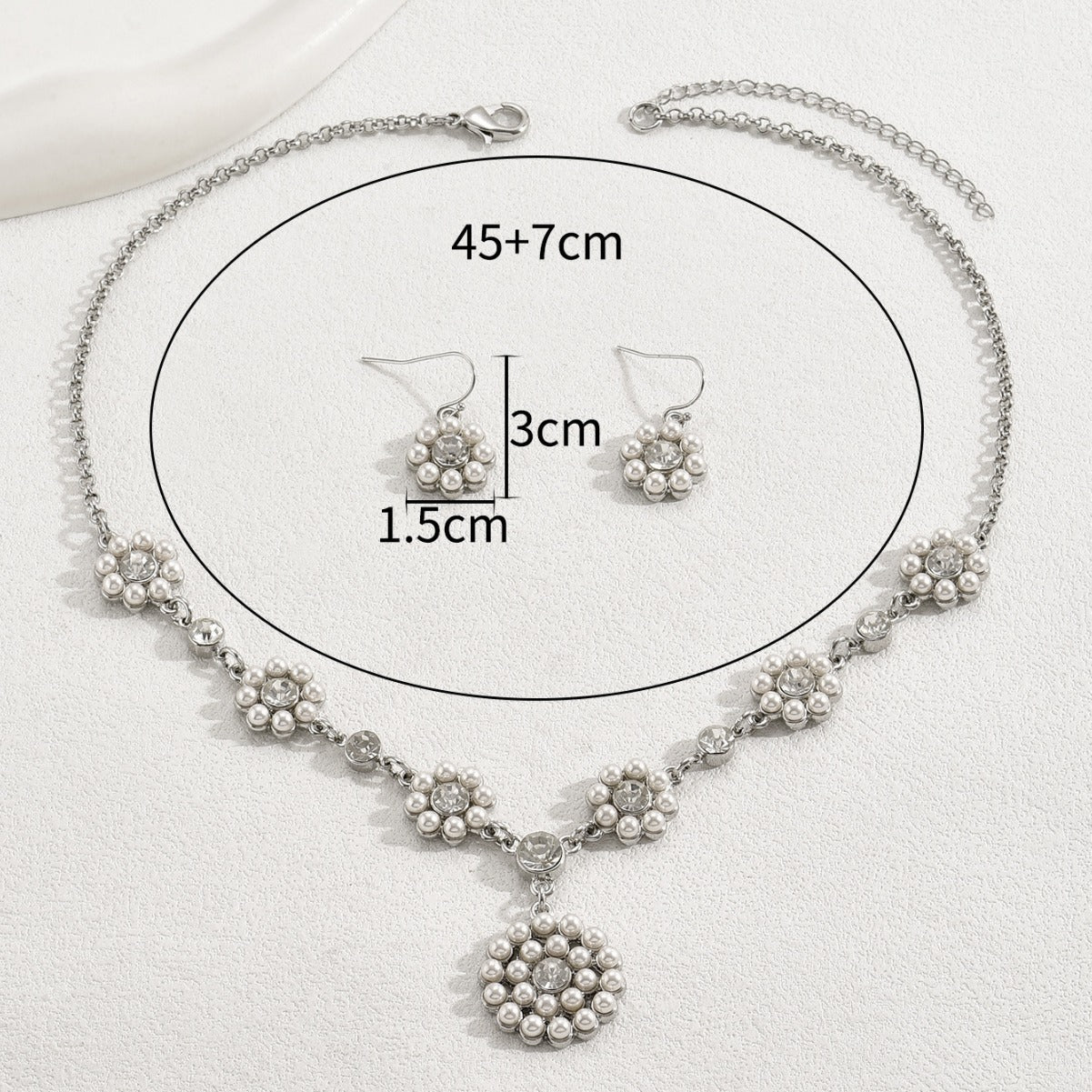 Wholesale Zircon Inlaid Pearl Flower Earring Earrings and Necklace Set