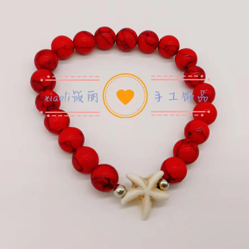 Wholesale Turtle Starfish Elastic Beaded White Blue Turquoise Bracelet