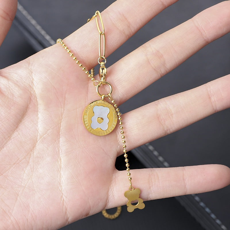 Wholesale Bear 18K Double Pendant Titanium Steel Gold Plated Necklaces