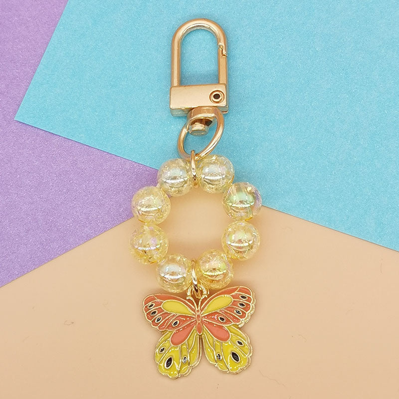 Wholesale Electroplated Acrylic Alloy Beaded Colorful Butterfly Keychain