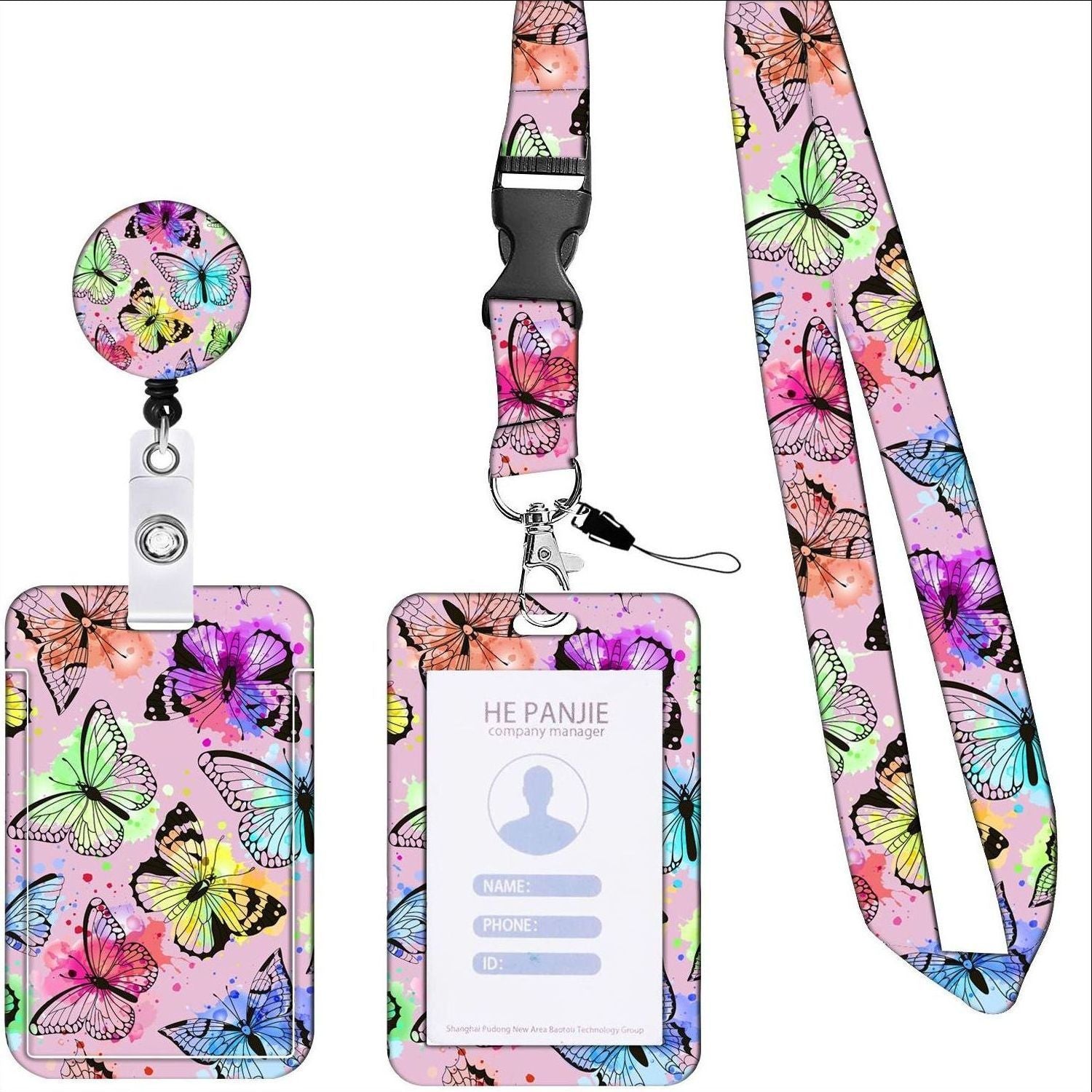 Wholesale phone ID lanyard push slide cover card sleeve telescopic buckle Badge clip