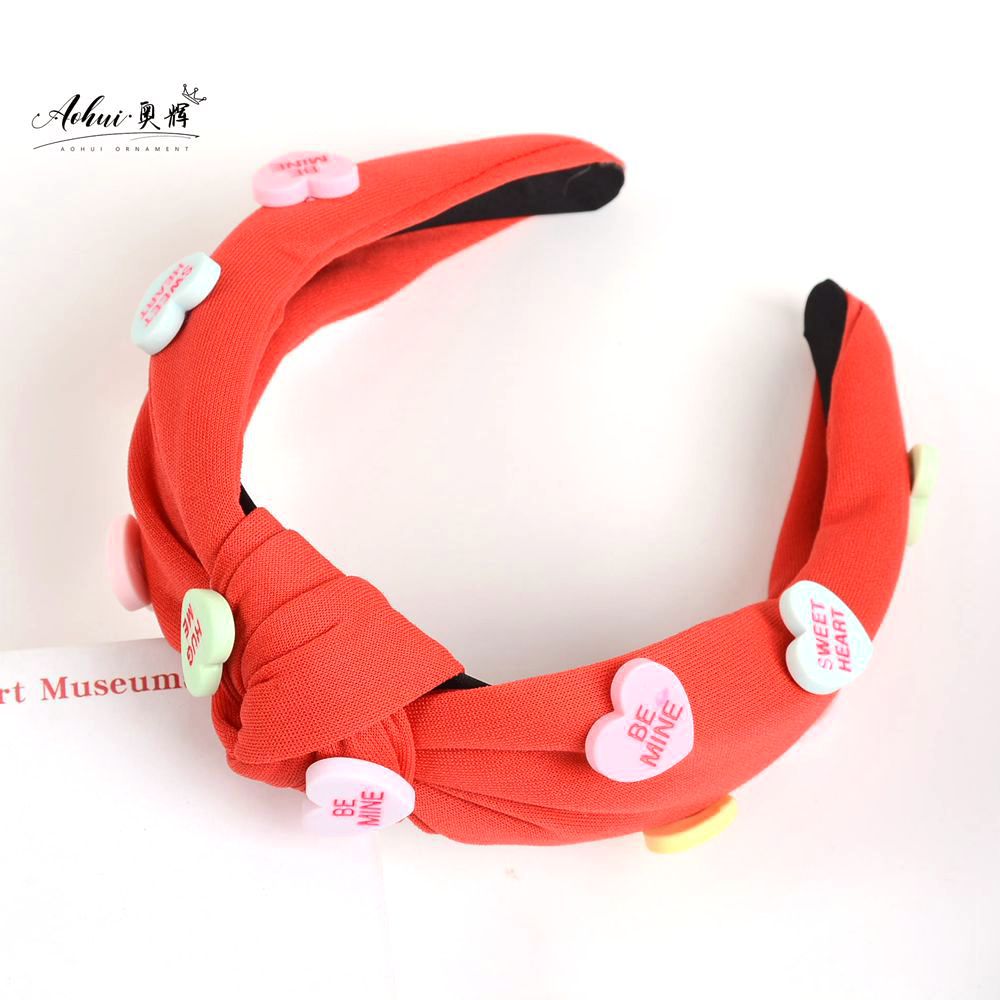 Wholesale red pink inlaid love Valentine's Day wide-brimmed knotted solid color hair accessories