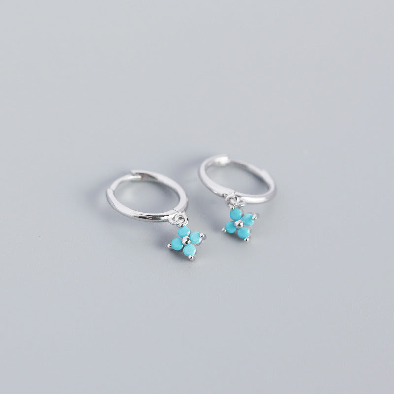 Wholesale French Style S925 Sterling Silver Geometric Diamond Floral Silver Earrings