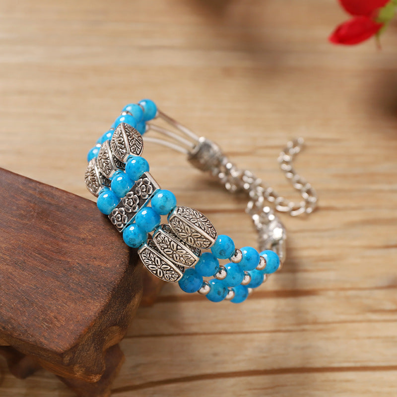 Wholesale handmade ethnic style colorful beads silver  bohemian bracelet