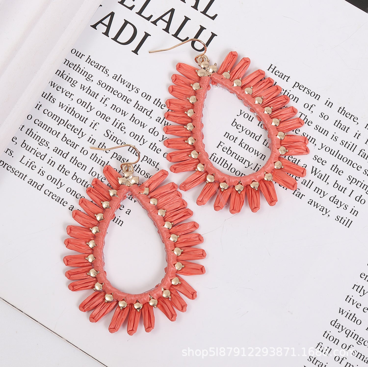 Wholesale Bohemian Hand Woven Geometric Raffia Vintage Earrings