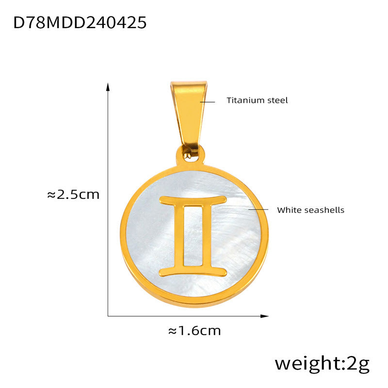 Wholesale Constellation round pendant titanium steel 18K gold temperament shell jewelry