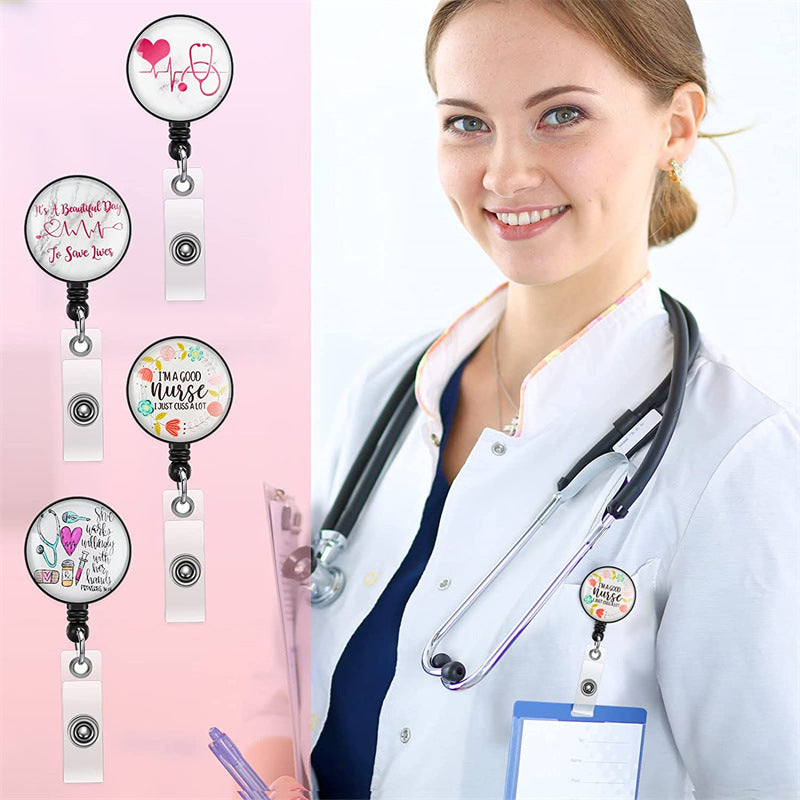 Wholesale Easy Pull Button Nurse Retractable Badge Scroll ABS Keychain