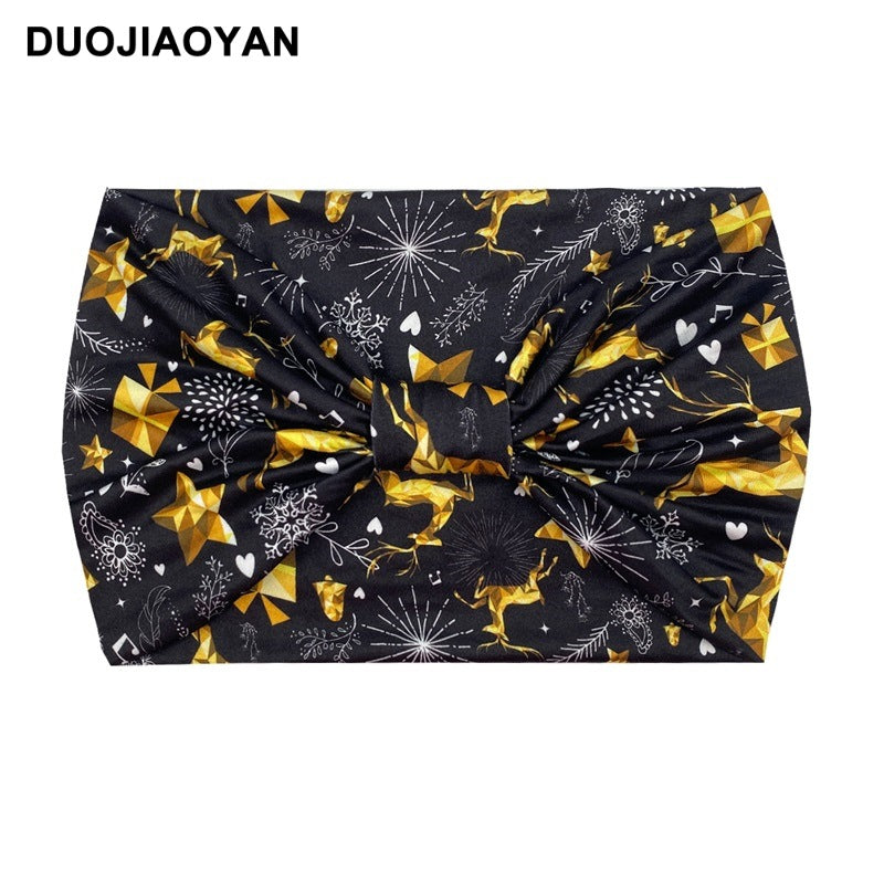 Wholesale Christmas Printed Hairband with Wide Edges and Knotted Elastic Headband Cartoon Santa Claus Headscarf