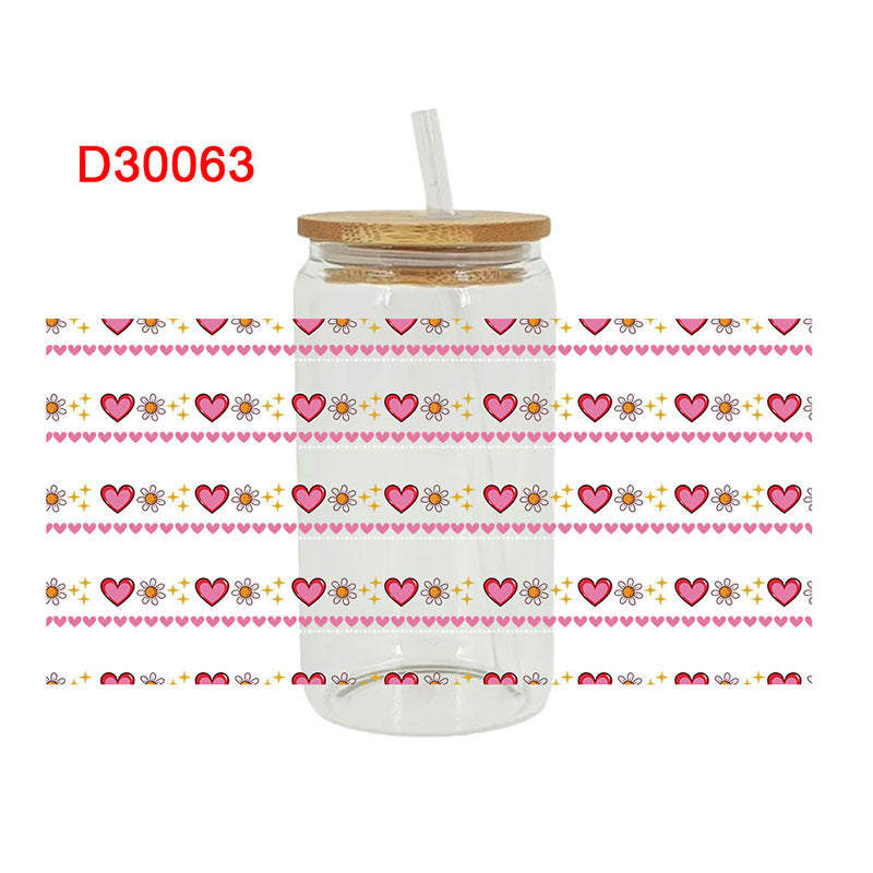 Wholesale Pink Bow Love Valentine's Day 16oz Cup UV DTF Wraps