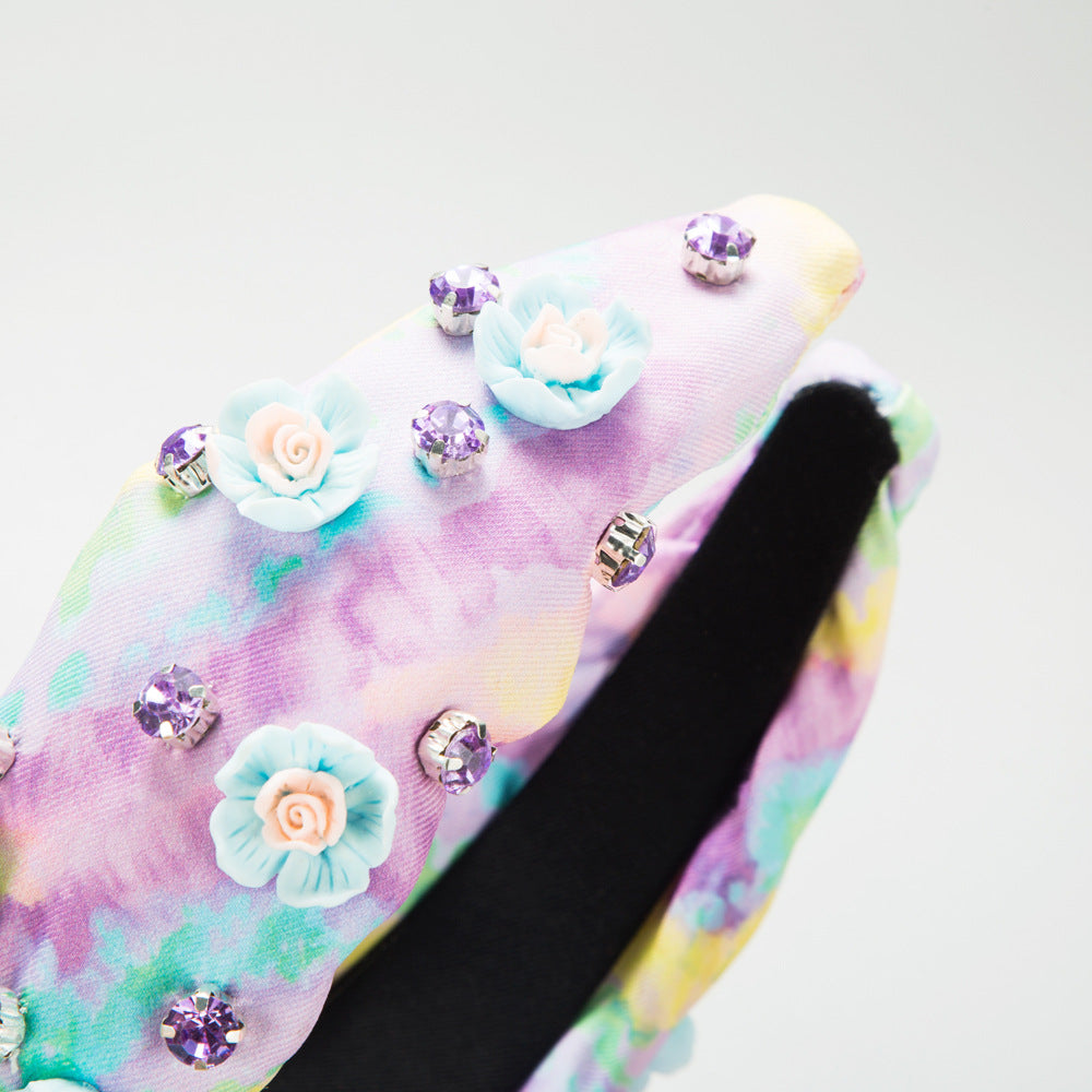 Wholesale Valentine's Day Christmas Elk Snowman Wide Brim Tie Dye Fabric Flower Headband