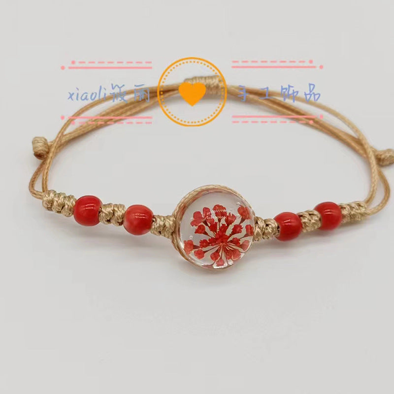 Wholesale Woven Colored Ceramic Beads Natural Real Flower Bracelet