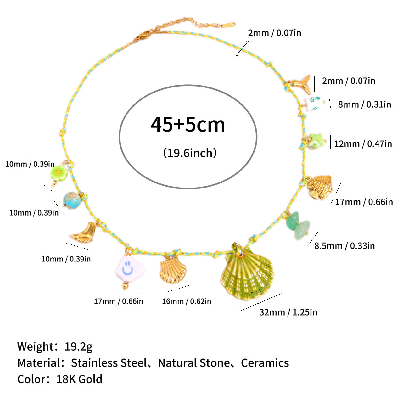 Wholesale Ocean Series Natural Stone Pendant Colorful Braided Necklace Titanium Steel Pendant