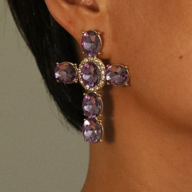 Wholesale Gute Alloy Diamond Cross Fashion Design Handmade Point Diamond Earrings