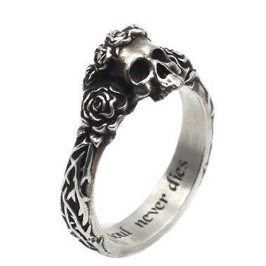 Wholesale Retro dark personality gothic black rose skull ring