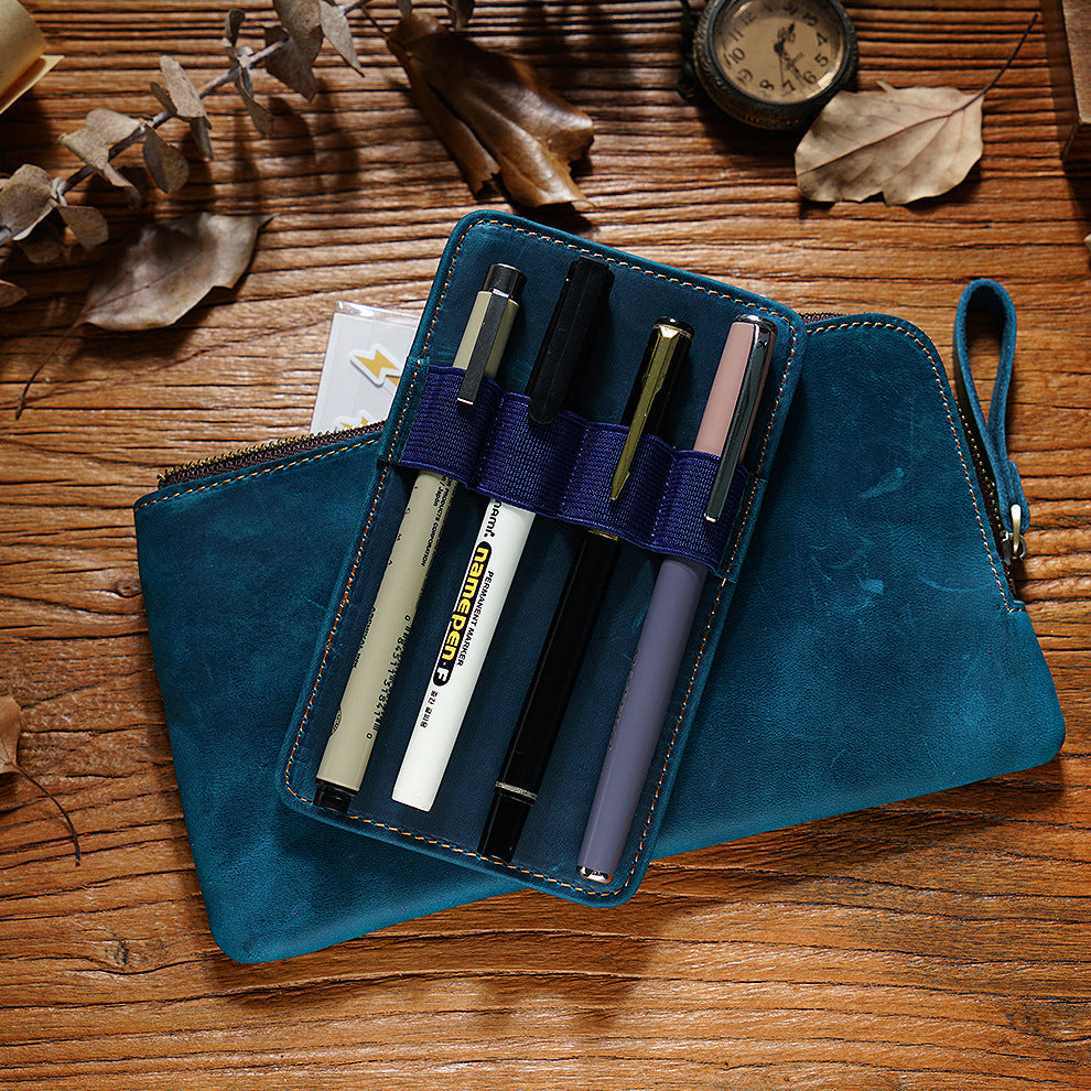 Wholesale Cowhide Zipper Crazy Horse Leather Multi-functional Zipper Pencil Case