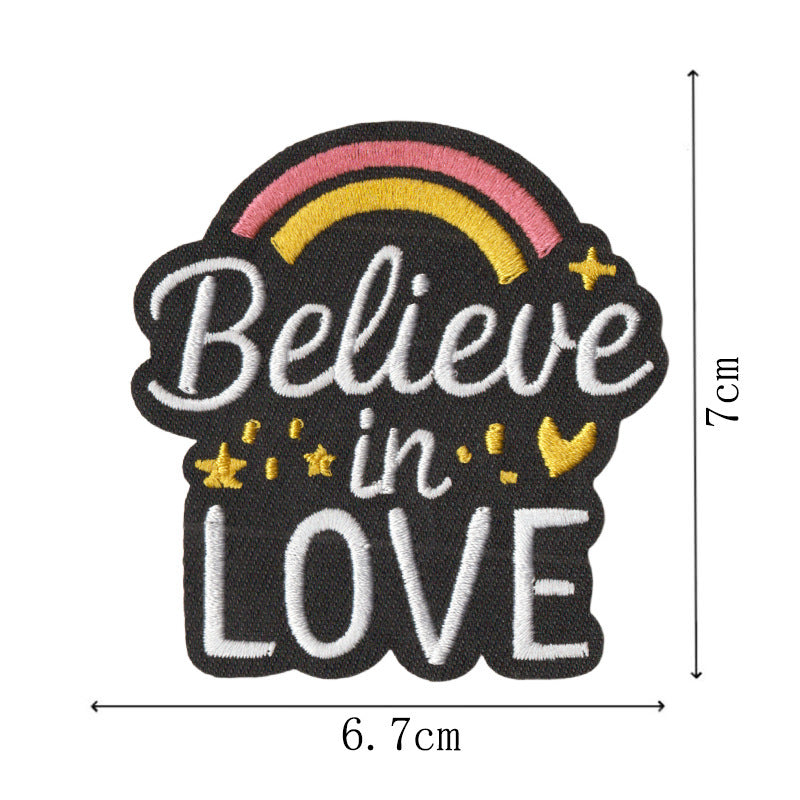 Wholesale Embroidered Iron On Patches Set 9Pcs Black White Cartoon English Slogan Appliques For Clothing Bags Towels Chic DIY Decorative Accent
