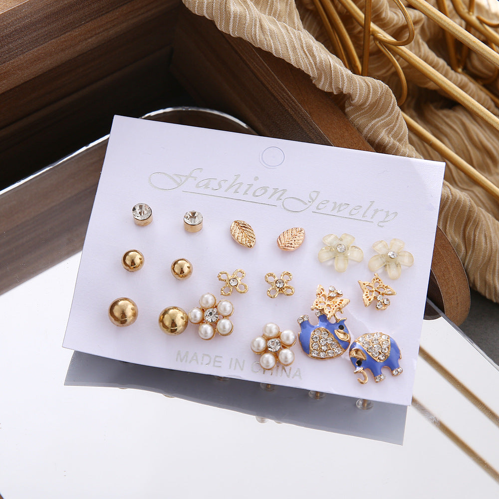 Wholesale 1set Elephant Pearl Fashion Earrings Set