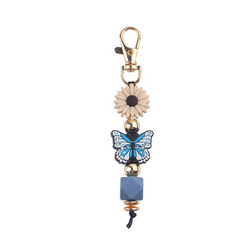 Wholesale Cartoon Colorful Butterfly Silicone Beaded Lanyard Keychain