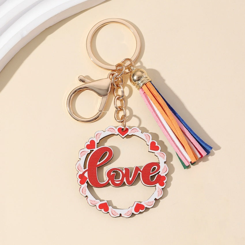 Wholesale Valentine's Day Love Truck Tassel Wooden Keychain