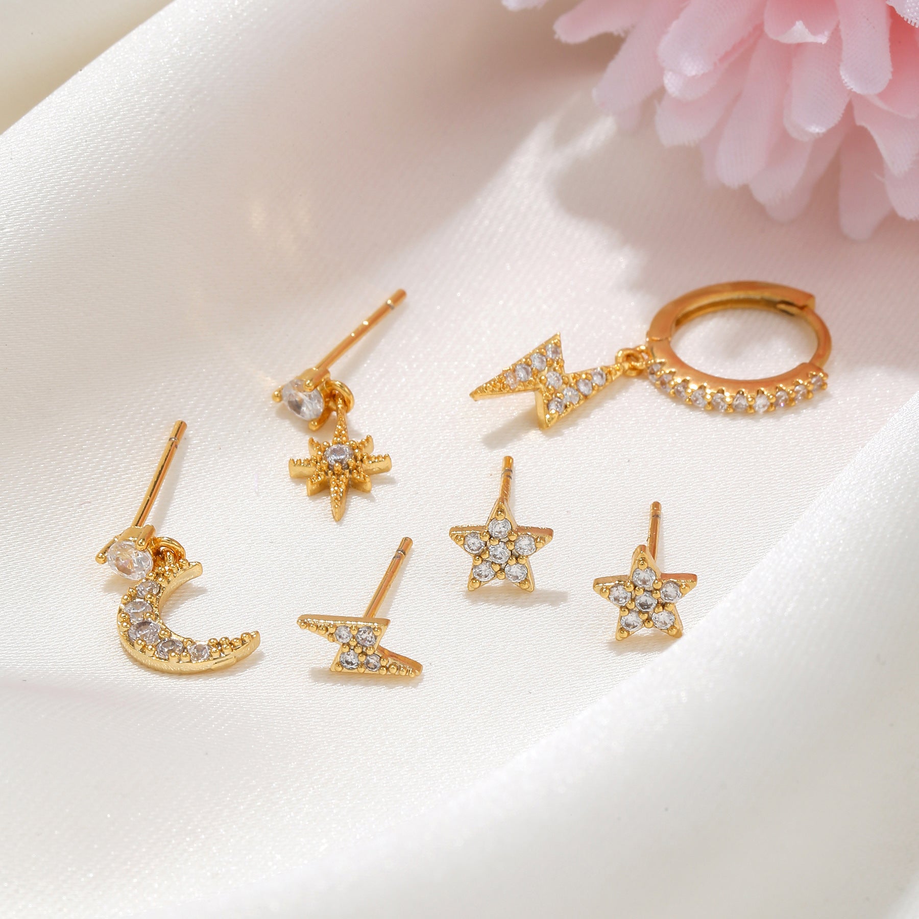 Wholesale Stars Sun Lightning Zircon Earrings