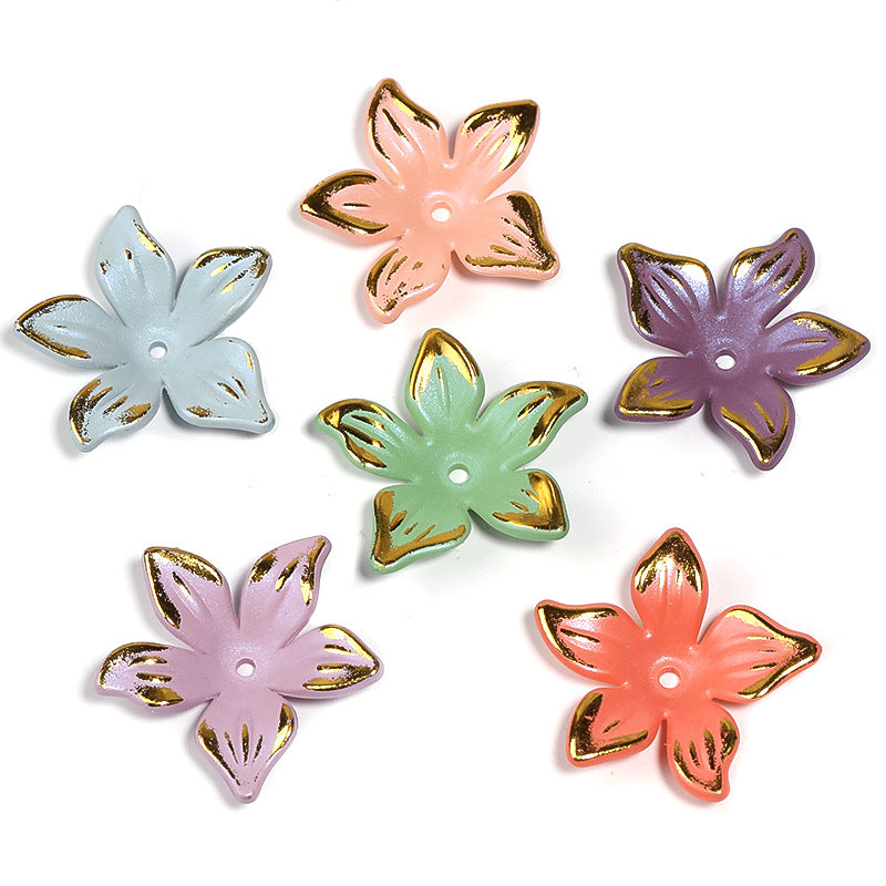 Wholesale 400pcs/Packed with Gold-rimmed Five-petal Acrylic Flower Holder with Center Hole Beads