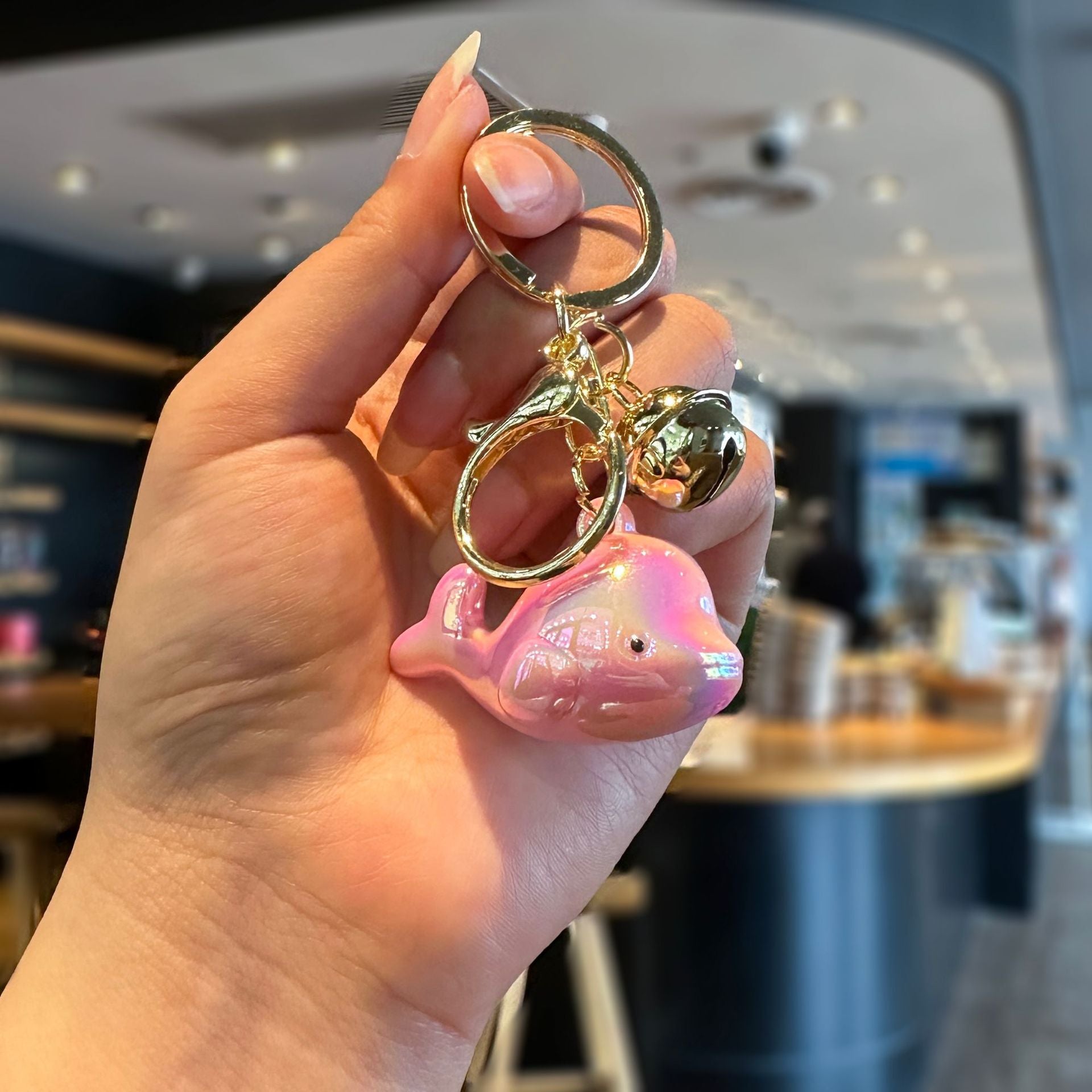 Wholesale Electroplating Colorful Dolphin Color Changing Bell Acrylic Keychain