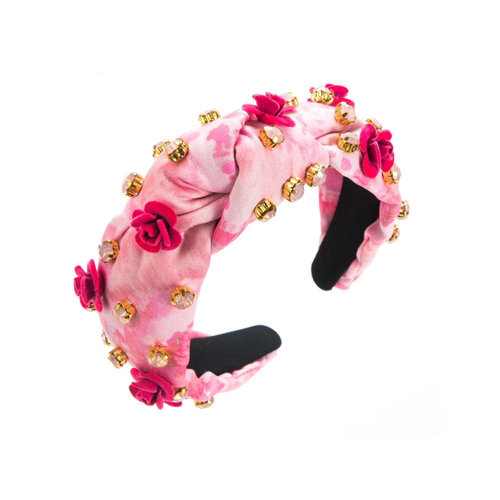 Wholesale Valentine's Day Christmas Elk Snowman Wide Brim Tie Dye Fabric Flower Headband