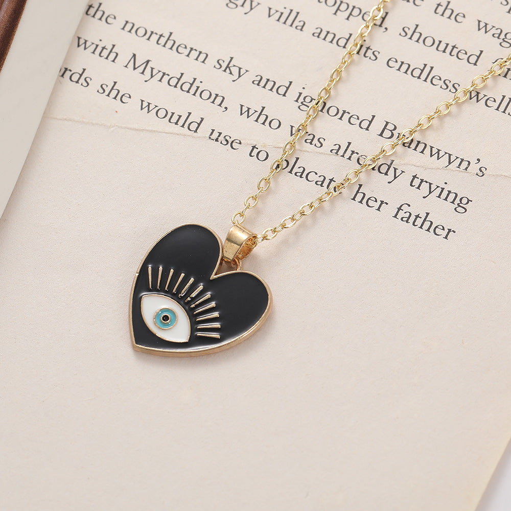Wholesale Devil's Eye Heart Shaped Alloy Drop Oil Necklace