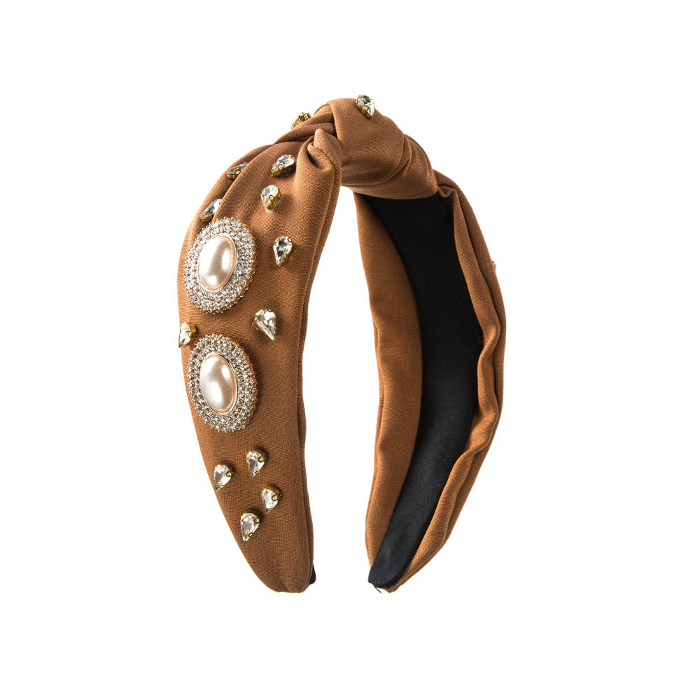 Wholesale Pearl Rhinestone Knotted Pressed Hair Hoop