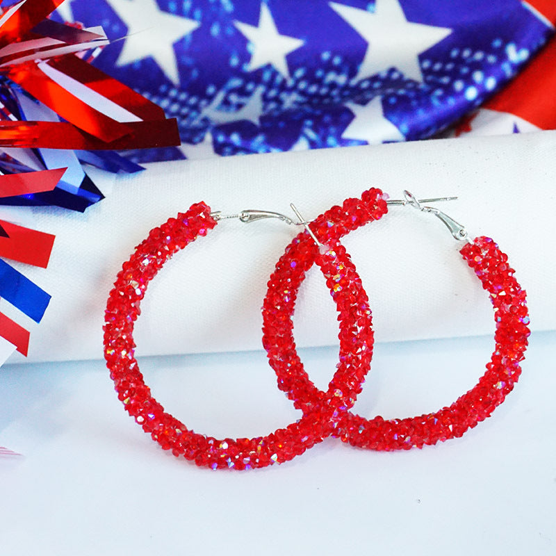 Wholesale 2pcs Independence Day Earrings Flash Diamond Color Matching Rhinestones Simple Earrings