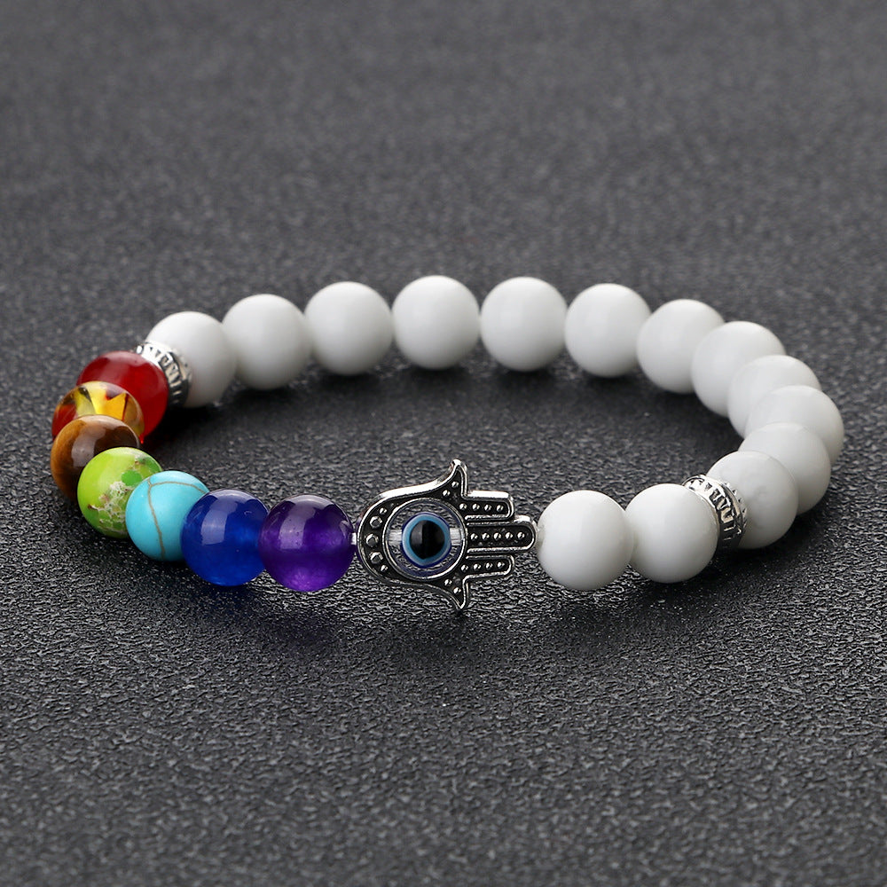 Wholesale Spaced Buddha Hand Alloy Spacer Eye String Colorful Stone Bracelet