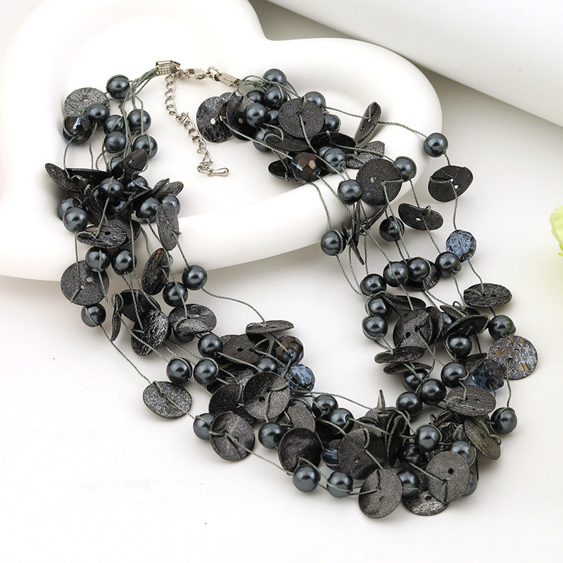 Wholesale Vintage Crystal Grey Pearl Coconut Shell Necklace Clavicle Neck