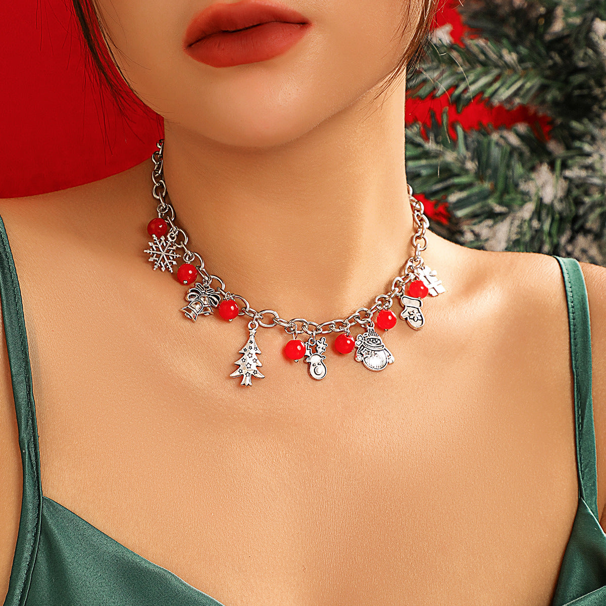 Wholesale Christmas tree bell necklace