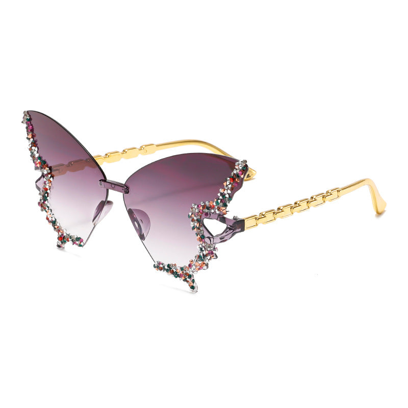 Wholesale Cross-border New Butterfly Shaped Sunglasses Large Frame Prom Party Show Fashion Diamond-encrusted Sunglasses Women's Sunglasses