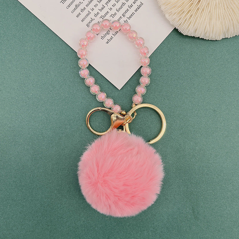 Wholesale Cute Fur Ball Colorful Beaded Lanyard Keychain