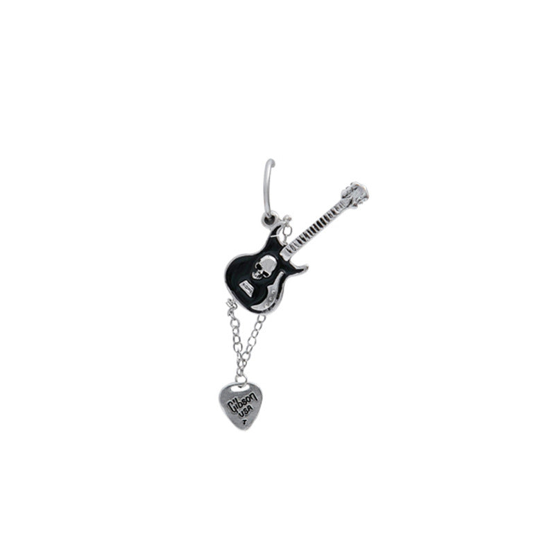 Wholesale Silver Needle Black Guitar Chain Alloy Earrings