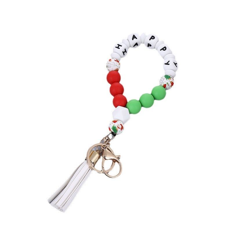 Wholesale Christmas Silicone Bead Bracelet Keychain With PU Tassel  Snowman Design Chic Jewelry Accessory For Party Favors And Boutique Resale