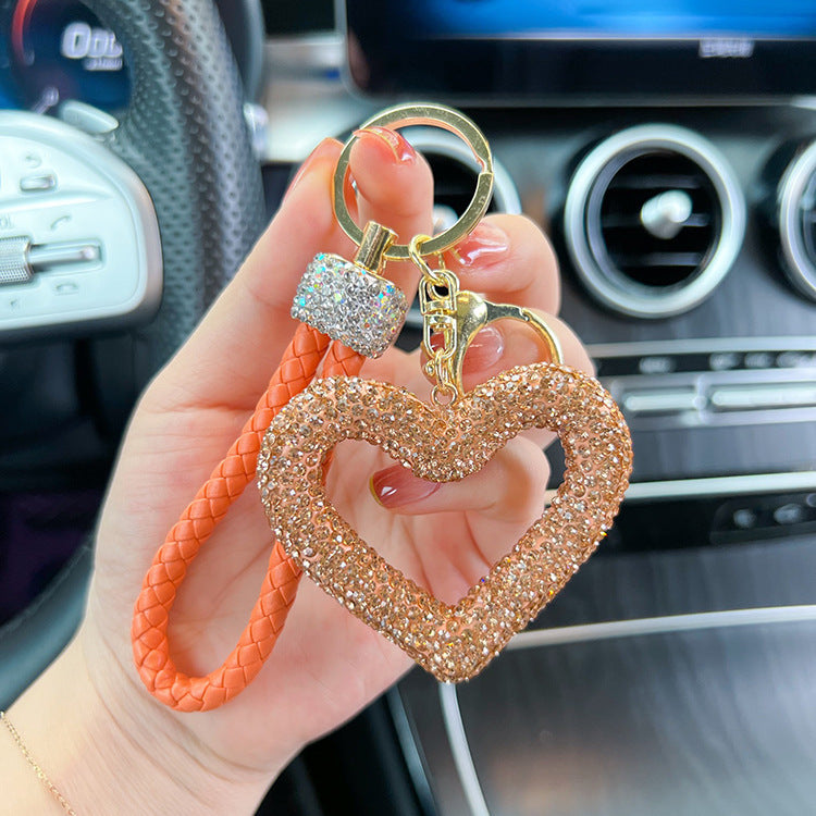 Wholesale Diamond Inlaid Hollow Clay Full Diamond Heart Keychains