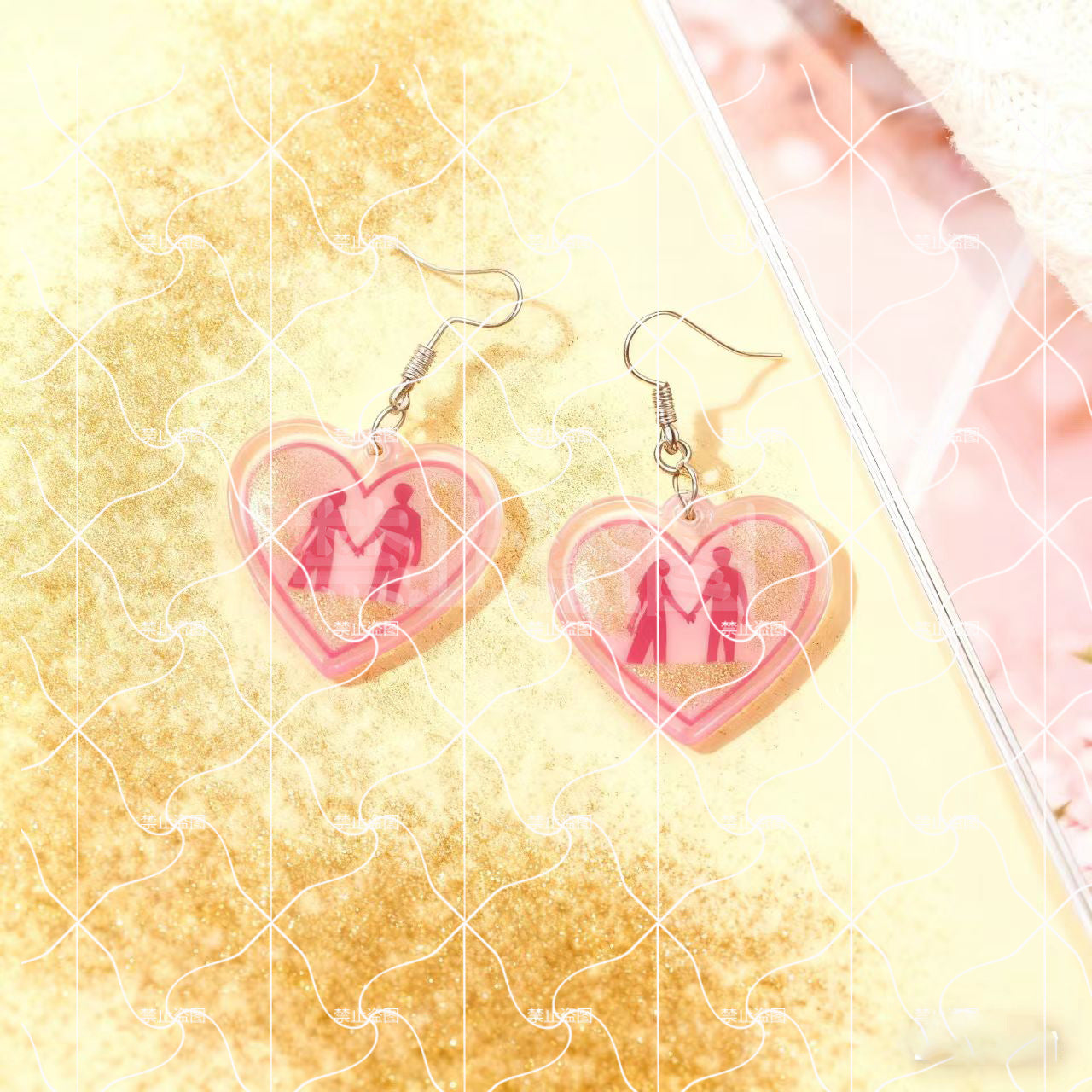 Wholesale Valentine' s Day Acrylic Printing 2D Flat Couple Earrings