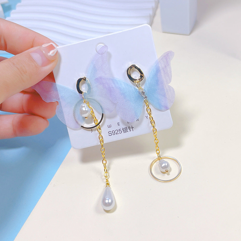 Wholesale Alloy Organza Butterfly Crystal Long Earrings