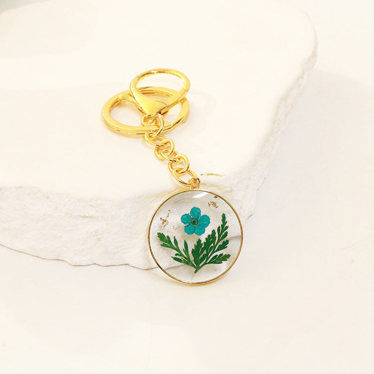 Wholesale 6pcs Dried Flower Resin Specimen Month Flower Keychain