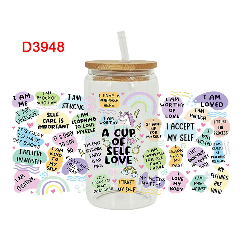 Wholesale Colorful butterfly letters  16oz Cup UV DTF Wraps